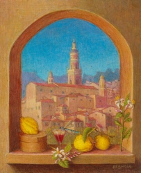 Peinture de la vieille ville de Menton, Alpes-maritmes