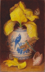 Nature morte à l'iris et à la porcelaine de Chine, peinture à l'huile