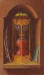 Nature morte avec sablier de cuivre et ctoine dore