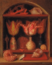 nature morte avec tulipes et coquillages