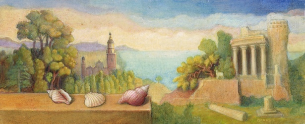 Vue sur Menton et le triomphe de La Turbie dans un paysage imaginaire