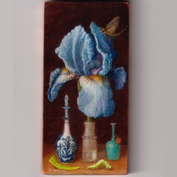 nature morte avec iris bleu