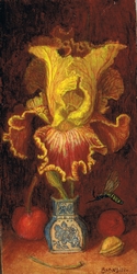 Fleur d'iris dans un flacon de porcelaine,natur morte