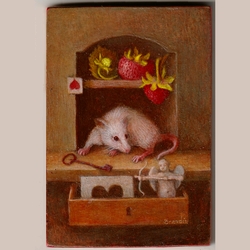 peinture miniature au petit rat blanc