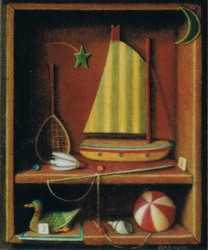 Ballon, voilier, volant de badmington et canard de bois