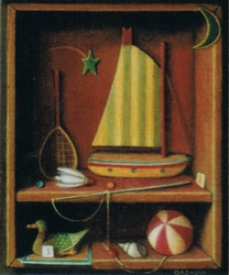 Ballon, voilier, volant de badmington et canard de bois