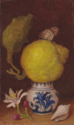 Nature morte au citron, peinture  l'huile de style flamand