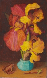 Bouquet d'iris et grenouille  la manire des peintres flamands